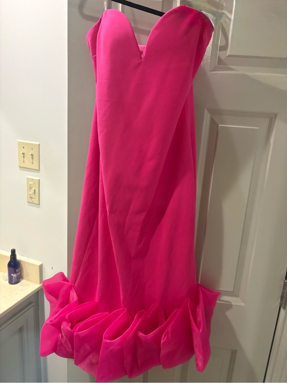 Fashion Nova Hot Pink Strapless Maxi Skirt with Ruffle Hem